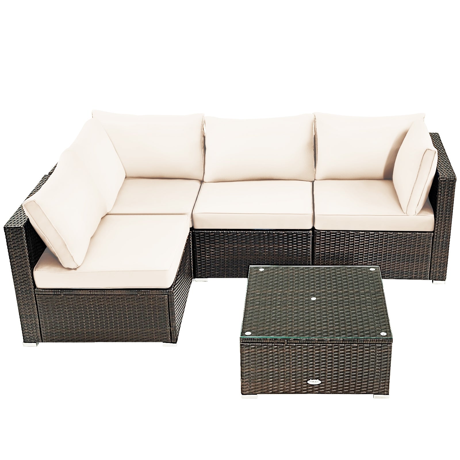 5 Pieces Cushioned Patio Rattan Furniture Set with Glass Table, White Outdoor Sectionals   at Gallery Canada