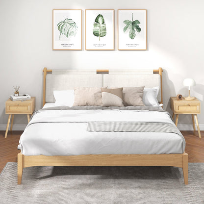 Modern Rattan Nightstand with Drawer and Solid Wood Legs for Bedroom and Living Room, Natural Nightstands   at Gallery Canada