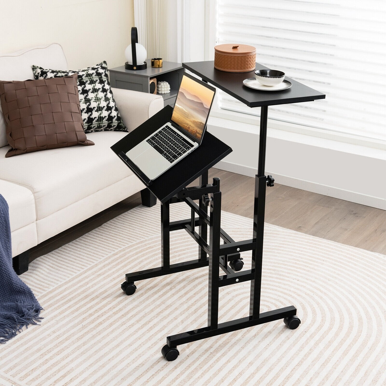 Height Adjustable Mobile Standing Desk with Rolling Wheels for Office and Home, Black Laptop Tables & Printer Stands   at Gallery Canada