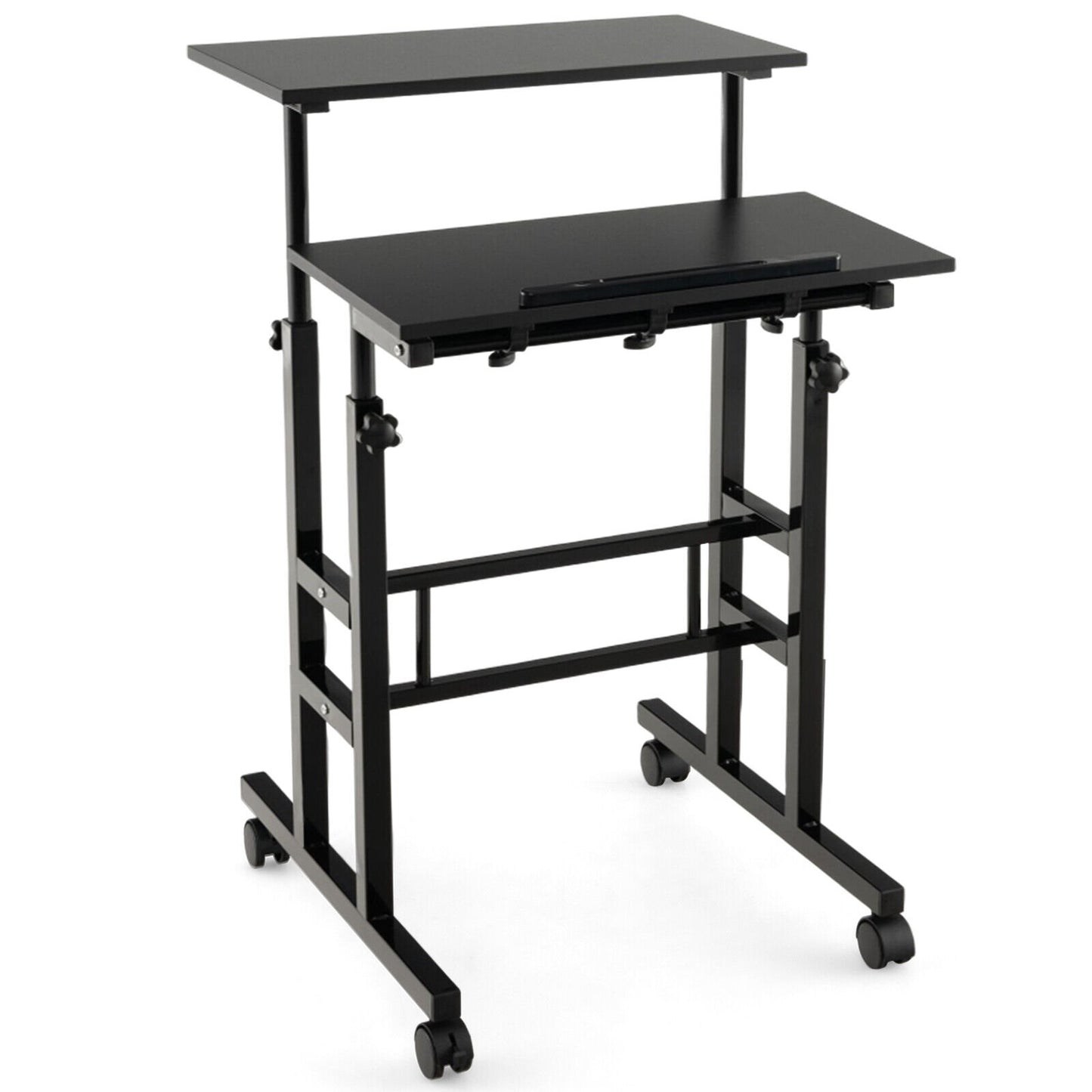 Height Adjustable Mobile Standing Desk with Rolling Wheels for Office and Home, Black Laptop Tables & Printer Stands   at Gallery Canada