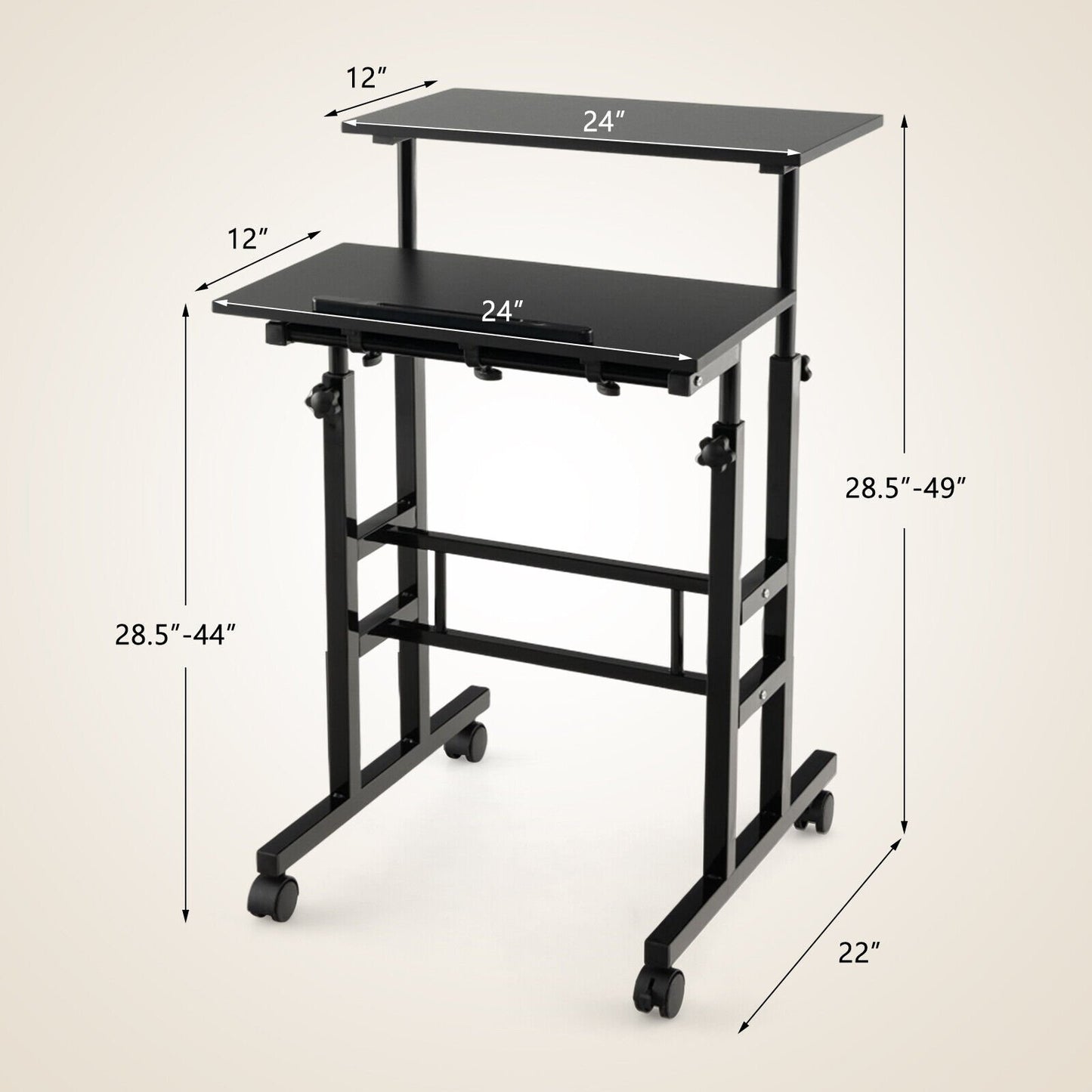 Height Adjustable Mobile Standing Desk with Rolling Wheels for Office and Home, Black Laptop Tables & Printer Stands   at Gallery Canada