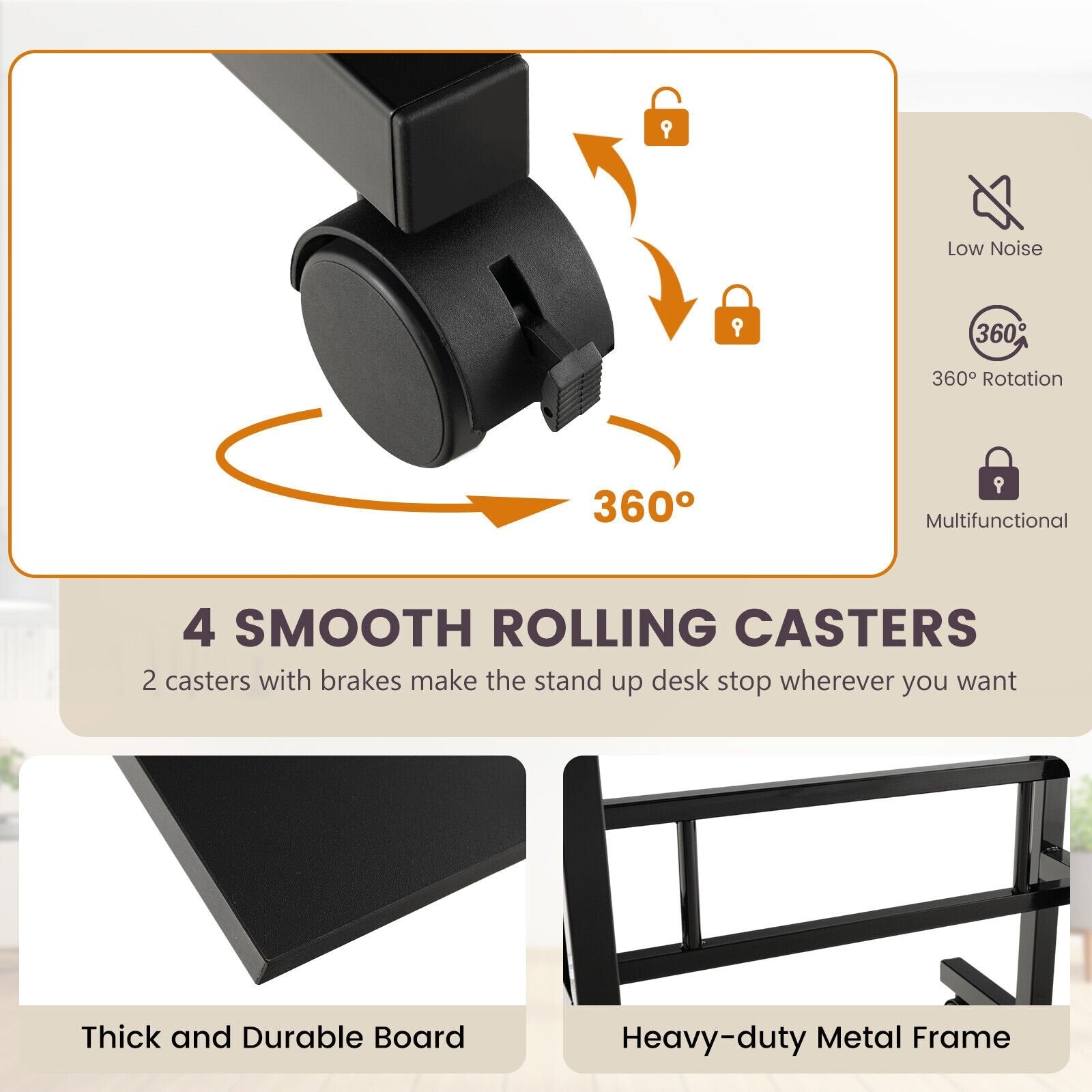 Height Adjustable Mobile Standing Desk with Rolling Wheels for Office and Home, Black Laptop Tables & Printer Stands   at Gallery Canada