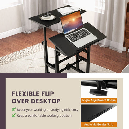 Height Adjustable Mobile Standing Desk with Rolling Wheels for Office and Home, Black Laptop Tables & Printer Stands   at Gallery Canada