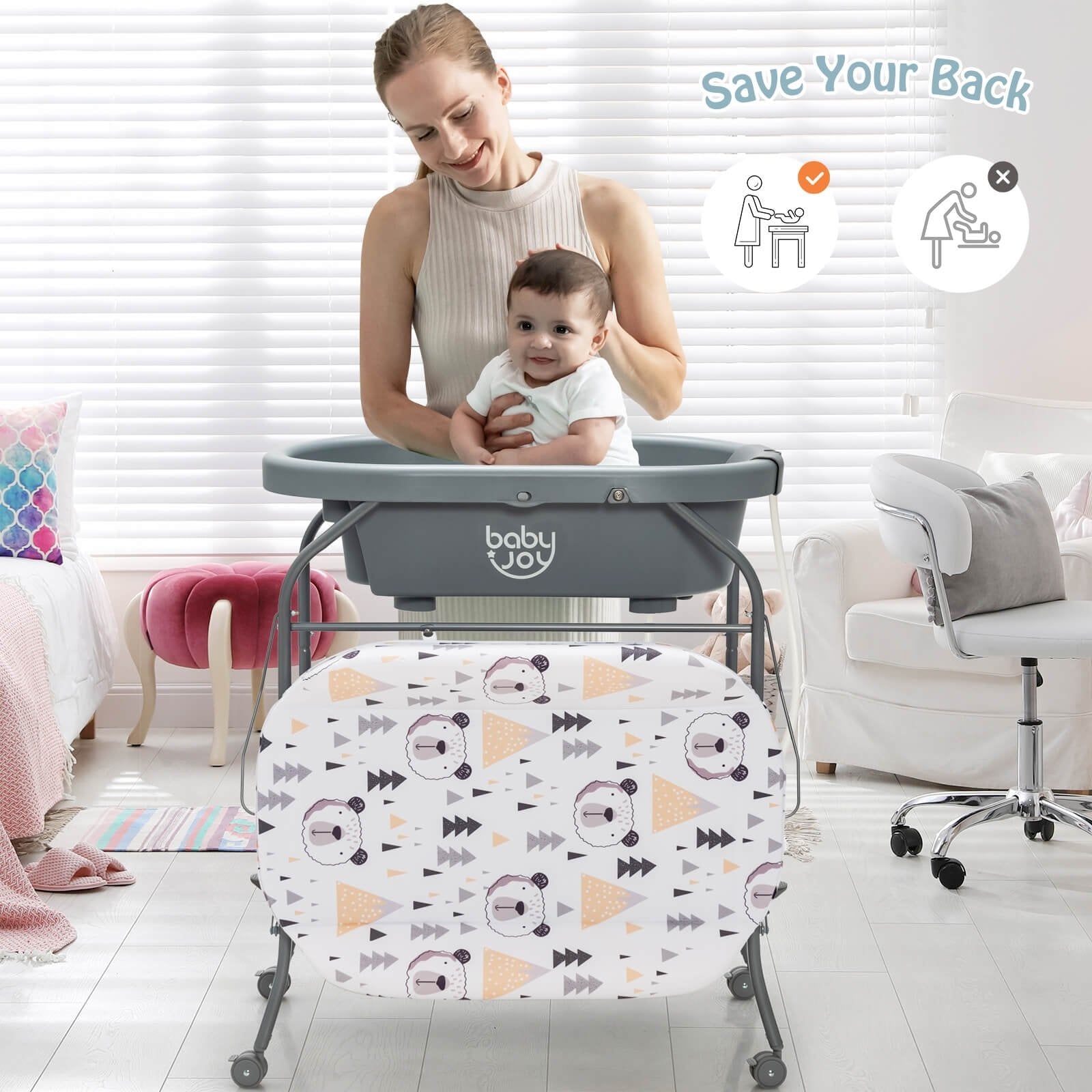 Portable Baby Changing Table with Storage Basket and Shelves, Gray Changing Tables   at Gallery Canada