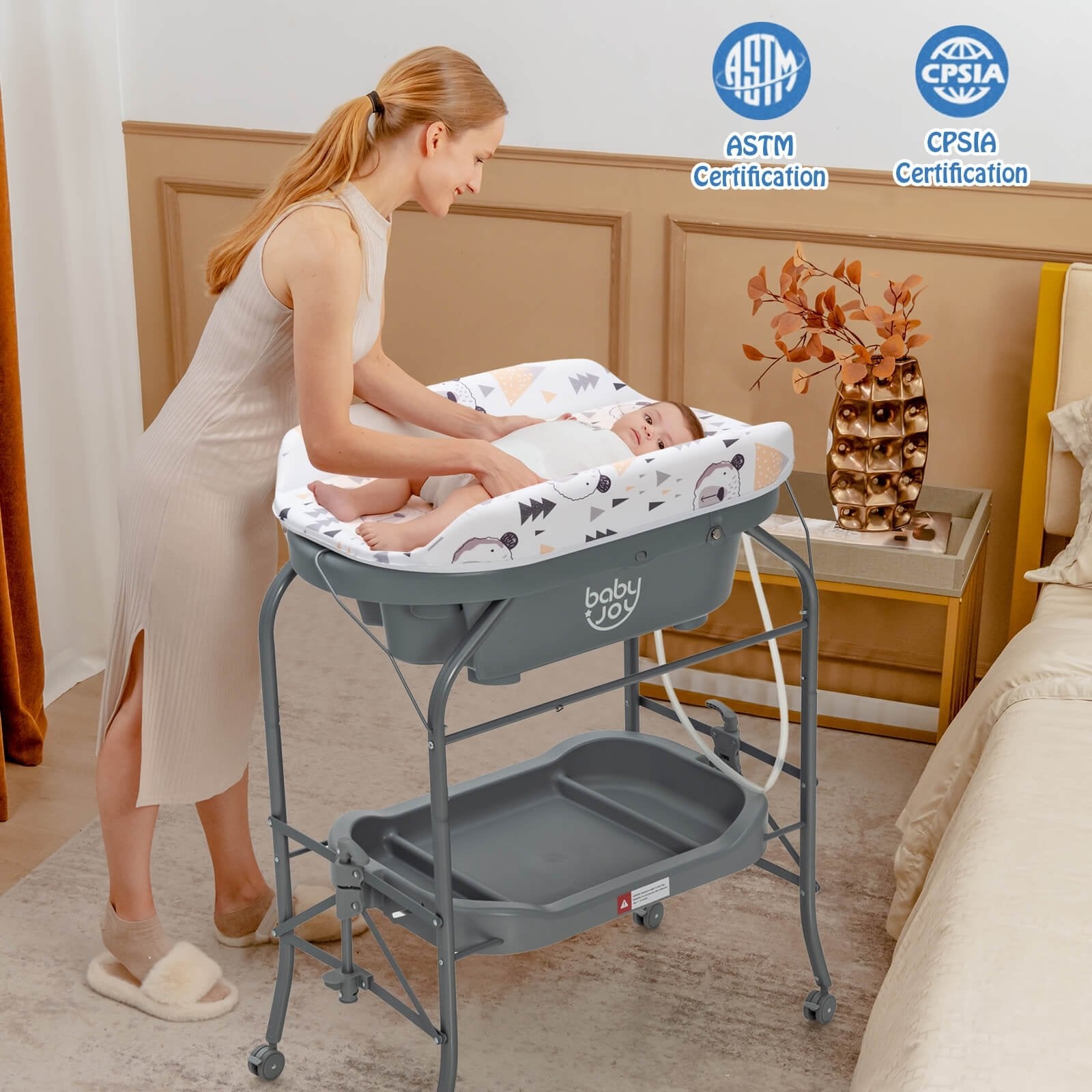 Portable Baby Changing Table with Storage Basket and Shelves, Gray Changing Tables   at Gallery Canada