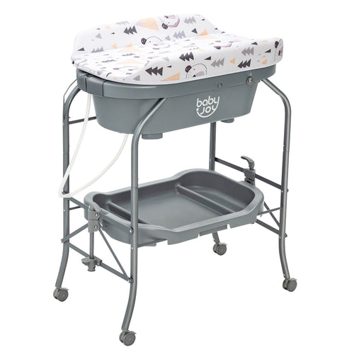 Portable Baby Changing Table with Storage Basket and Shelves, Gray