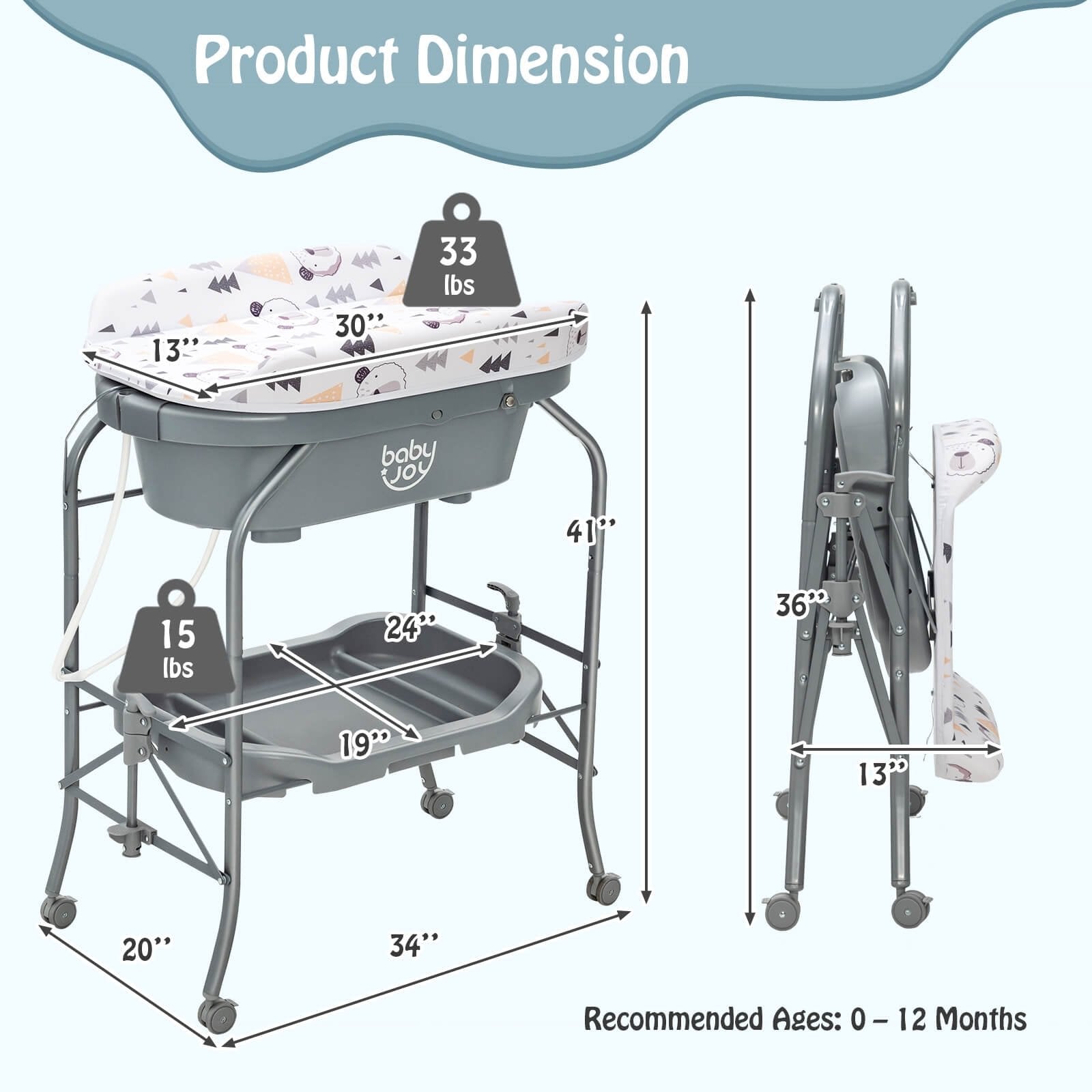 Portable Baby Changing Table with Storage Basket and Shelves, Gray Changing Tables   at Gallery Canada