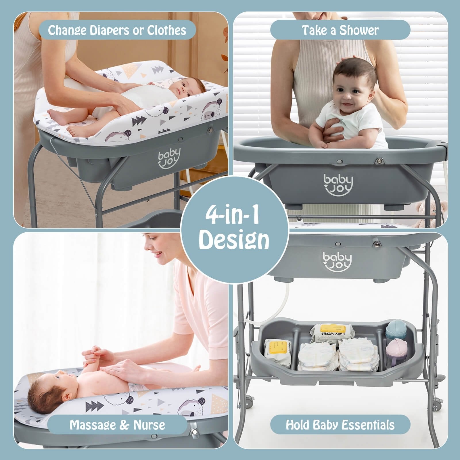 Portable Baby Changing Table with Storage Basket and Shelves, Gray Changing Tables   at Gallery Canada