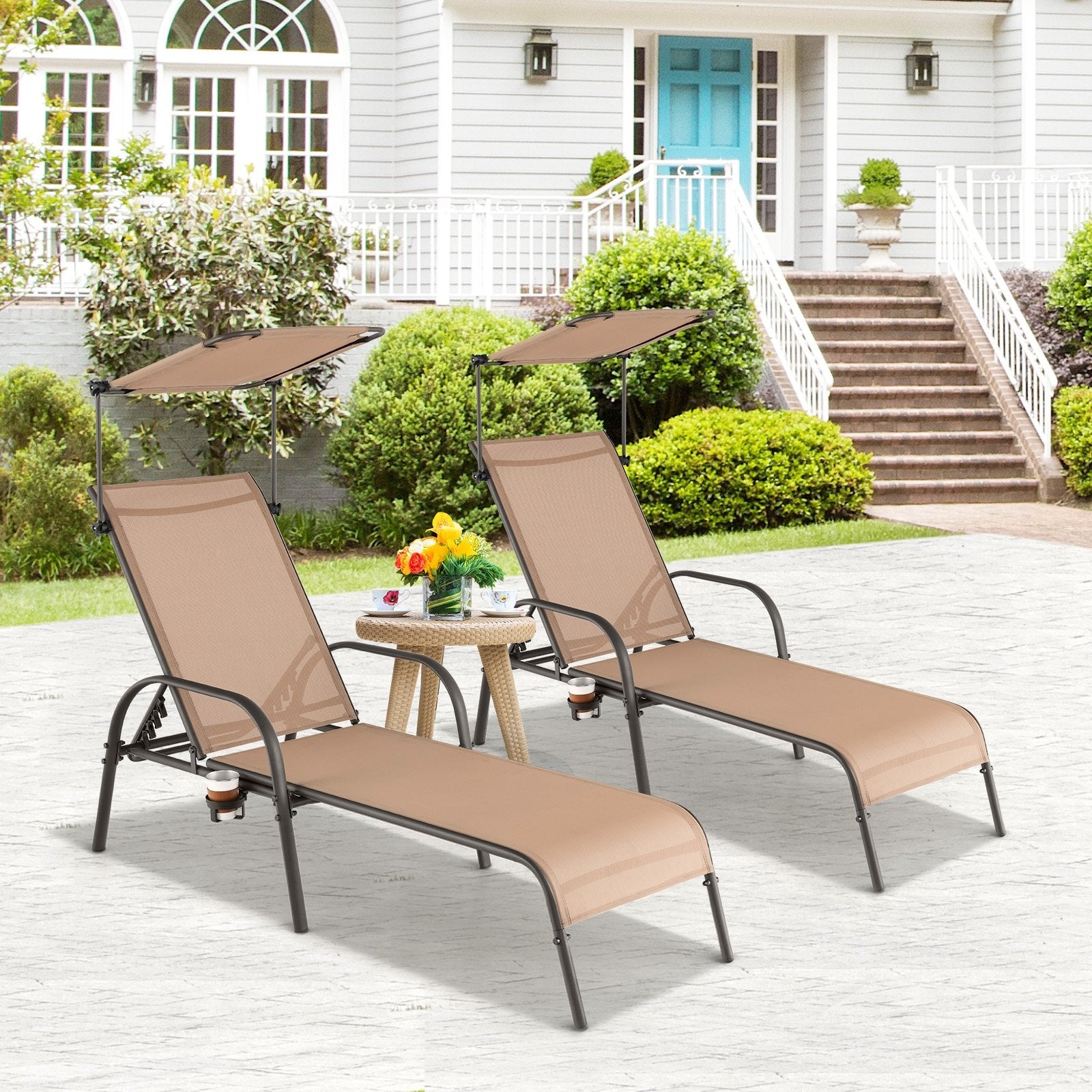 Patio Heavy-Duty 5-Level Adjustable Chaise Lounge Chair, Brown Outdoor Chaise Lounges   at Gallery Canada