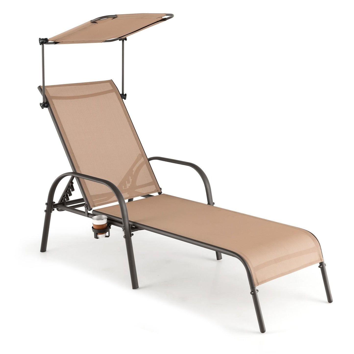 Patio Heavy-Duty 5-Level Adjustable Chaise Lounge Chair, Brown Outdoor Chaise Lounges   at Gallery Canada