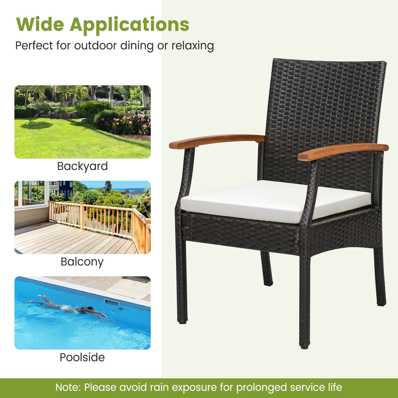 Patio Wicker Chair with Soft Zippered Cushion-Set of 4, Off White Patio Dining Chairs   at Gallery Canada