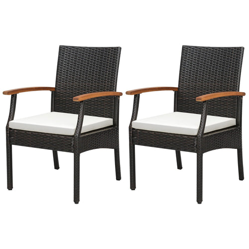 Patio Dining Chair with Soft Zippered Cushion-Set of 2, Brown