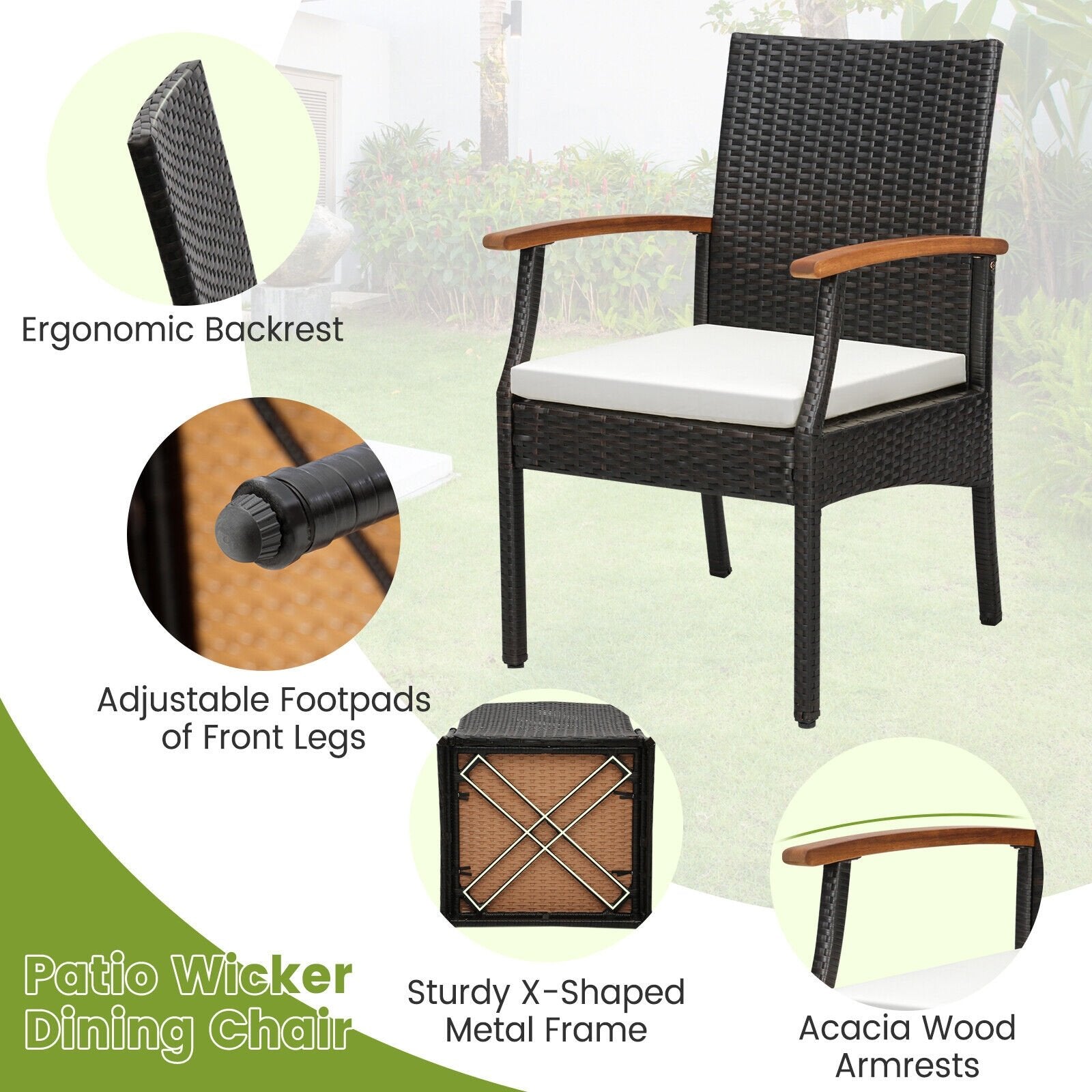 Patio Wicker Chair with Soft Zippered Cushion-Set of 4, Off White Patio Dining Chairs   at Gallery Canada