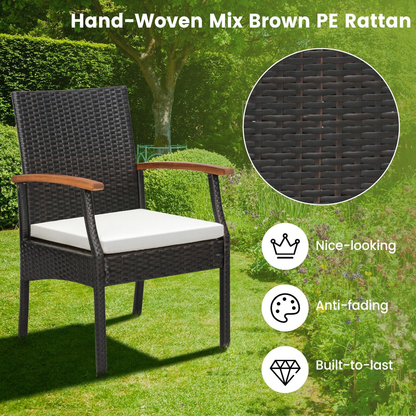 Patio Dining Chair with Soft Zippered Cushion-Set of 2, Brown Patio Dining Chairs   at Gallery Canada