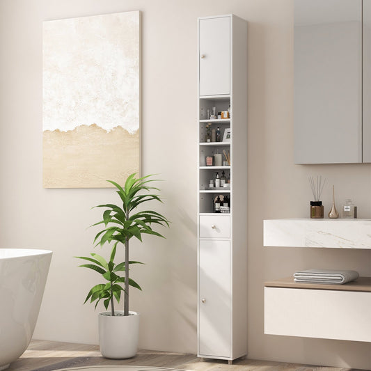 Freestanding Slim Bathroom Cabinet with Drawer and Adjustable Shelves, White Floor Cabinets   at Gallery Canada