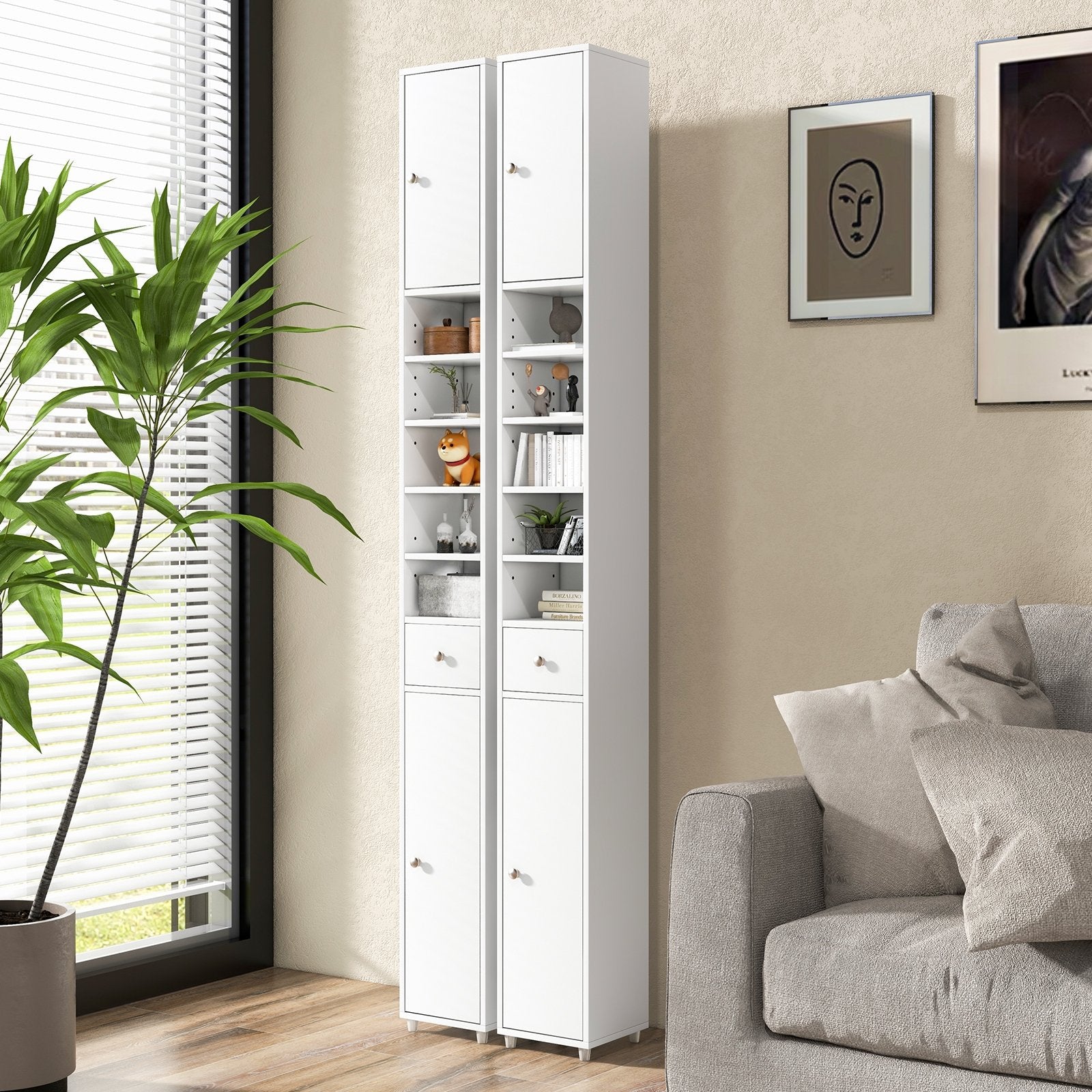 Freestanding Slim Bathroom Cabinet with Drawer and Adjustable Shelves, White Floor Cabinets   at Gallery Canada