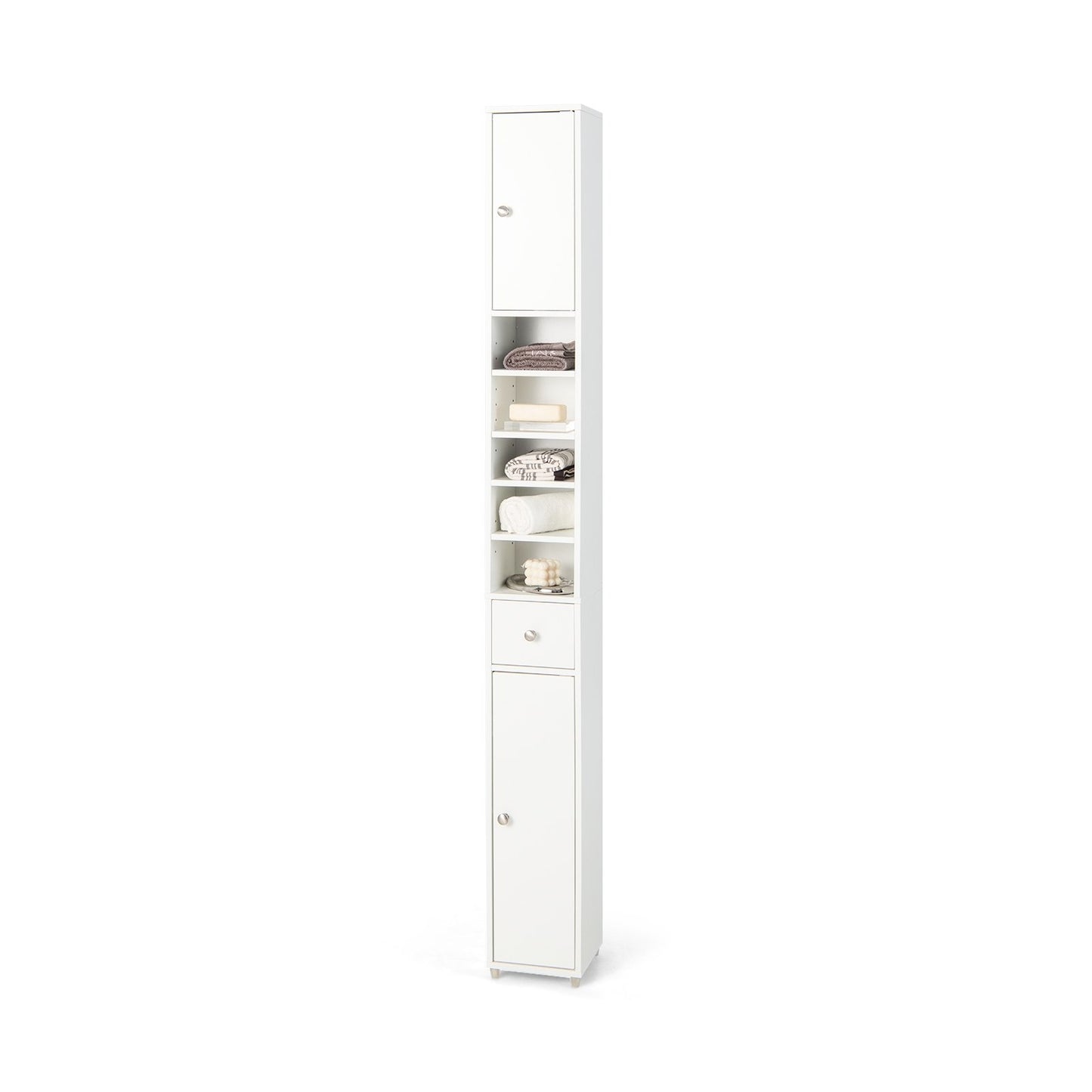 Freestanding Slim Bathroom Cabinet with Drawer and Adjustable Shelves, White Floor Cabinets   at Gallery Canada