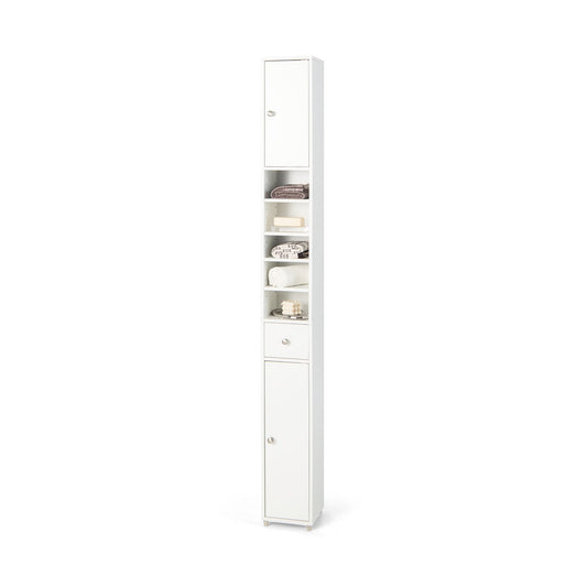 Freestanding Slim Bathroom Cabinet with Drawer and Adjustable Shelves, White Floor Cabinets   at Gallery Canada