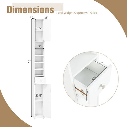 Freestanding Slim Bathroom Cabinet with Drawer and Adjustable Shelves, White Floor Cabinets   at Gallery Canada