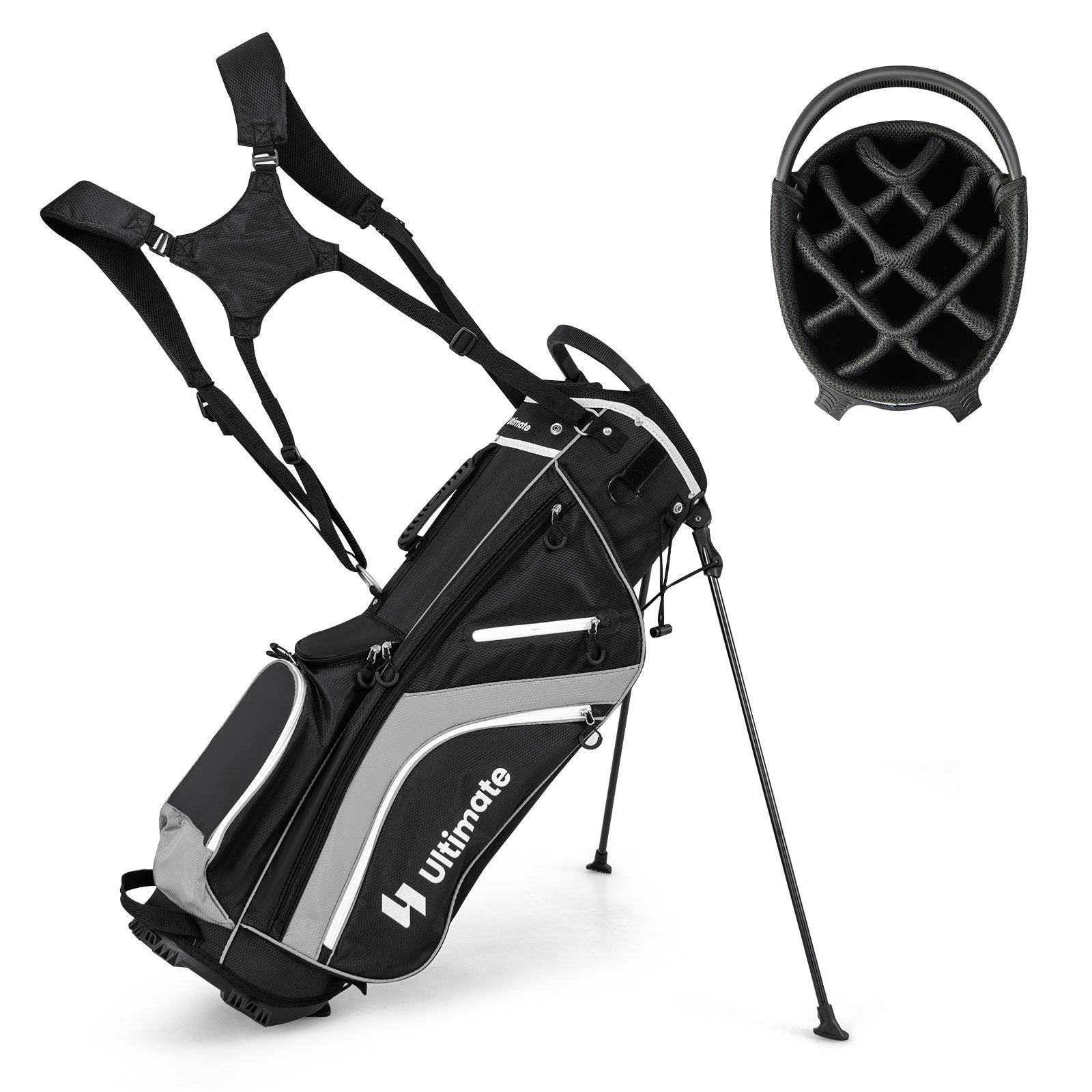 Lightweight Golf Stand Bag with 14 Way Top Dividers and 6 Pockets, Gray Golf   at Gallery Canada