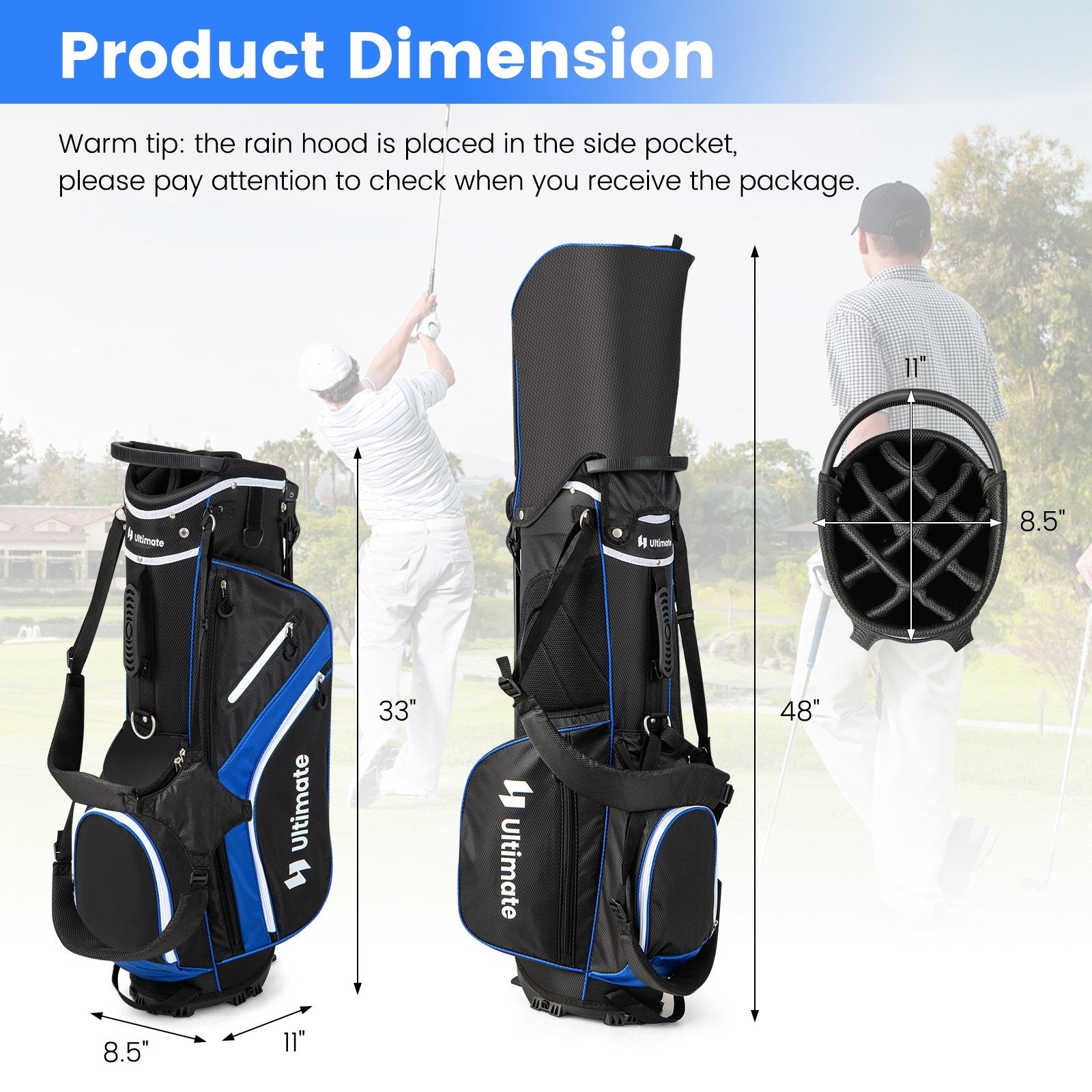 Lightweight Golf Stand Bag with 14 Way Top Dividers and 6 Pockets, Blue Golf   at Gallery Canada