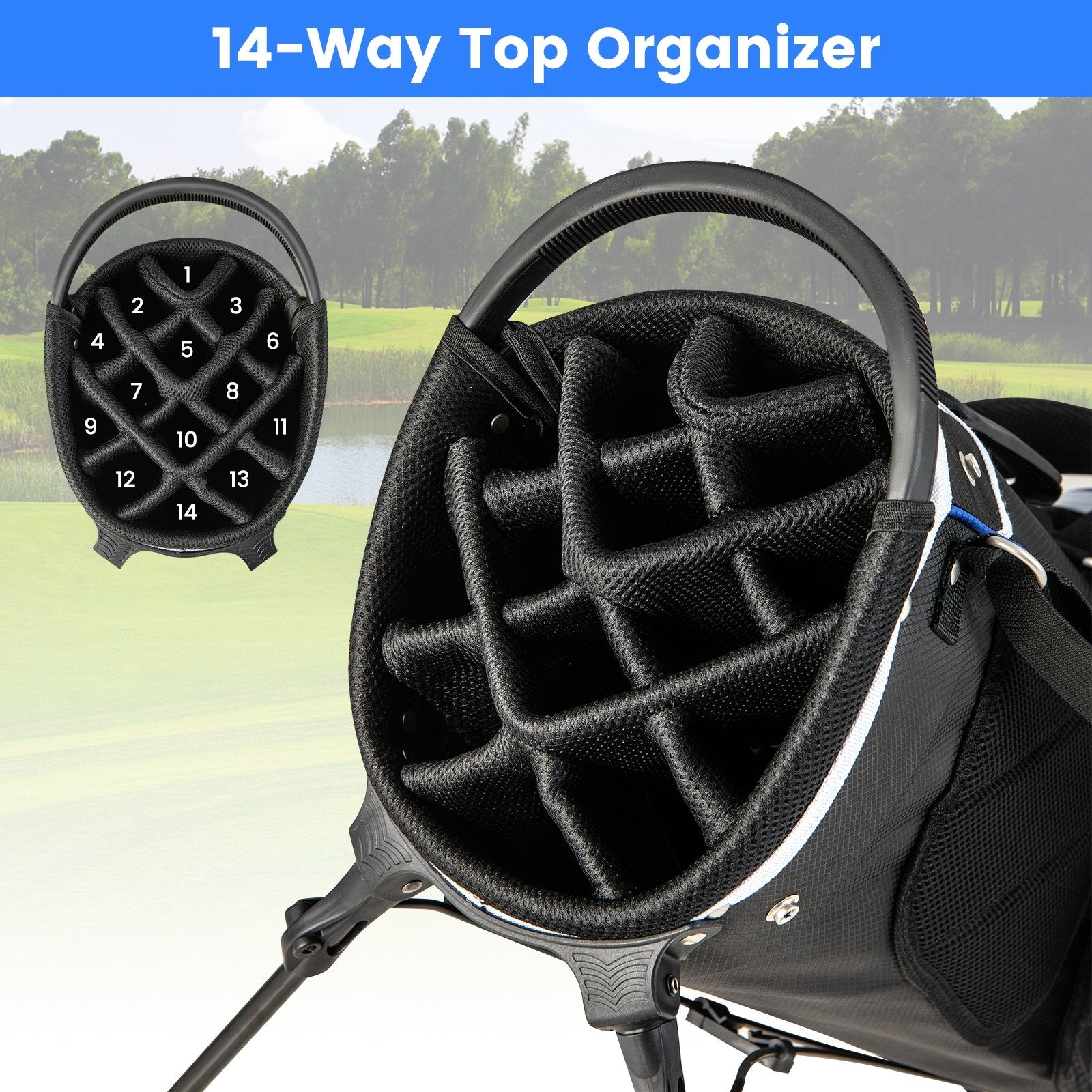 Lightweight Golf Stand Bag with 14 Way Top Dividers and 6 Pockets, Blue Golf   at Gallery Canada