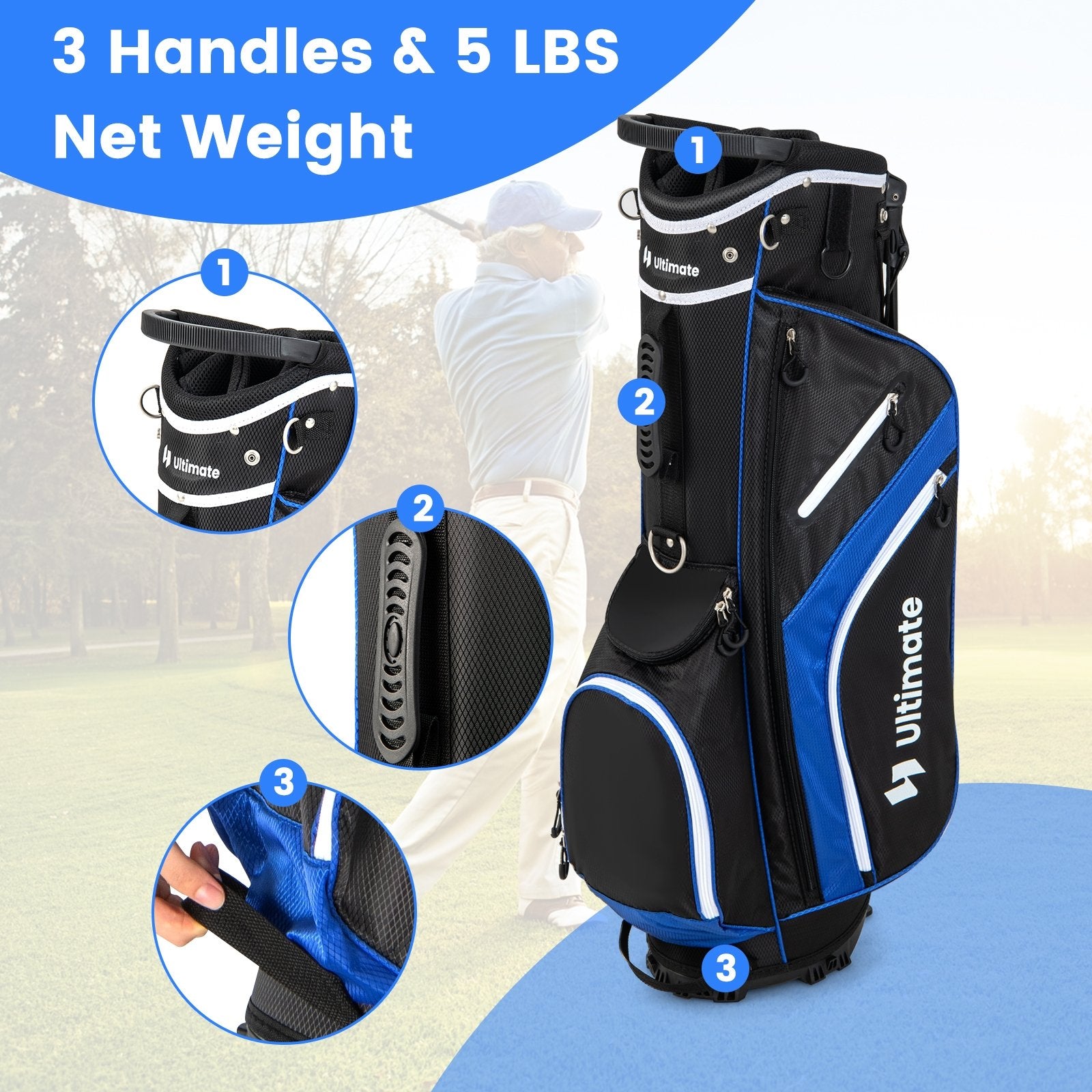 Lightweight Golf Stand Bag with 14 Way Top Dividers and 6 Pockets, Blue Golf   at Gallery Canada