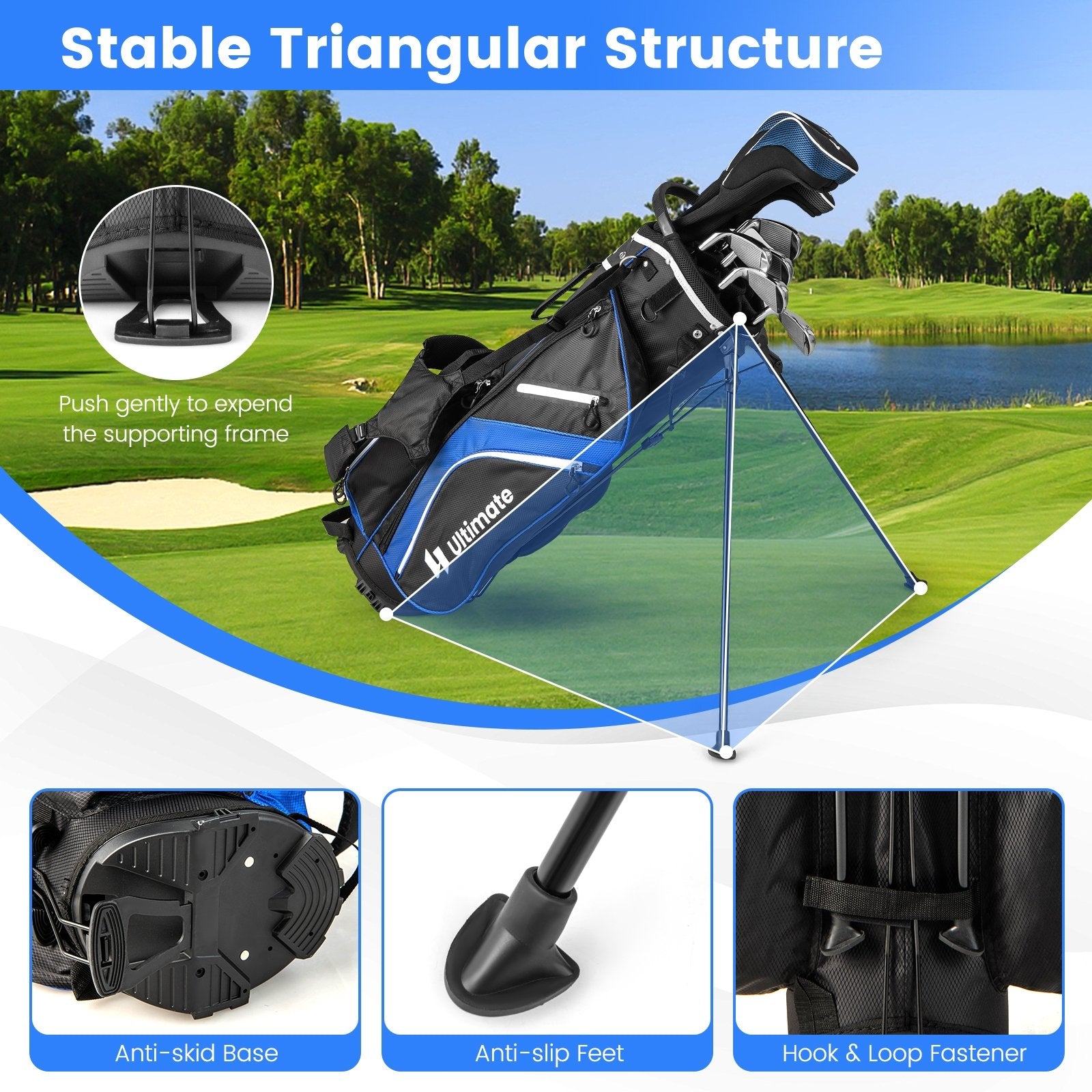 Lightweight Golf Stand Bag with 14 Way Top Dividers and 6 Pockets, Blue Golf   at Gallery Canada