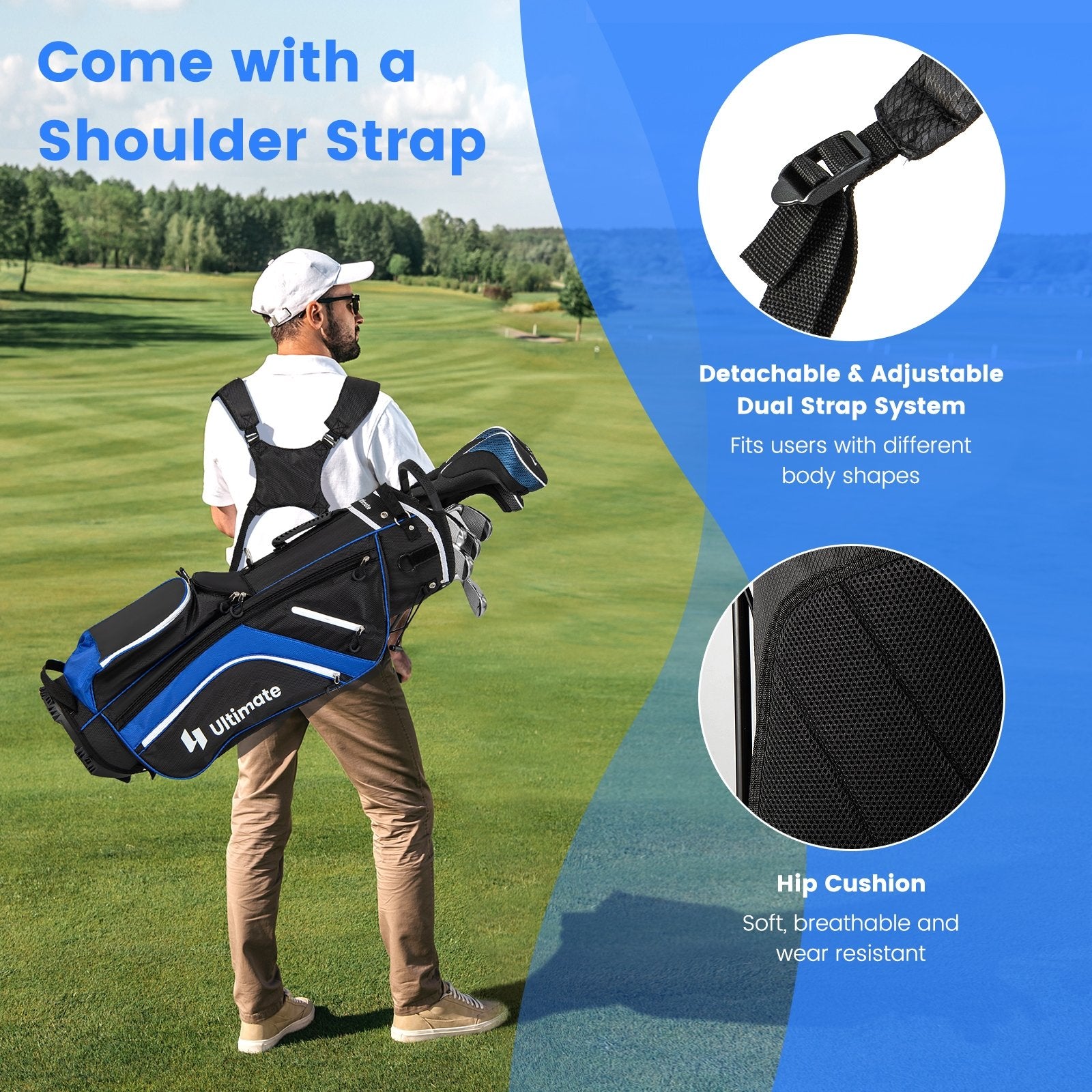 Lightweight Golf Stand Bag with 14 Way Top Dividers and 6 Pockets, Blue Golf   at Gallery Canada