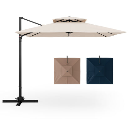 9.5 Feet Cantilever Patio Umbrella with 360° Rotation and Double Top, Beige Outdoor Umbrellas   at Gallery Canada