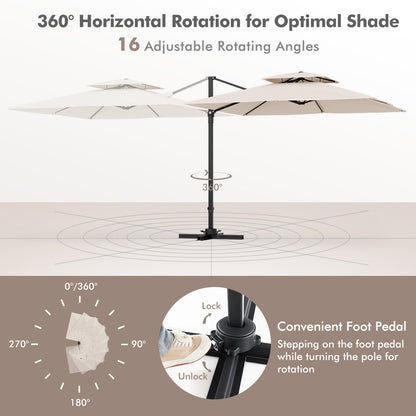 9.5 Feet Cantilever Patio Umbrella with 360° Rotation and Double Top, Beige Outdoor Umbrellas   at Gallery Canada