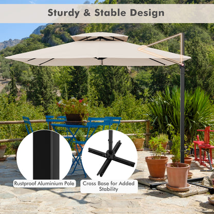 9.5 Feet Cantilever Patio Umbrella with 360° Rotation and Double Top, Beige Outdoor Umbrellas   at Gallery Canada