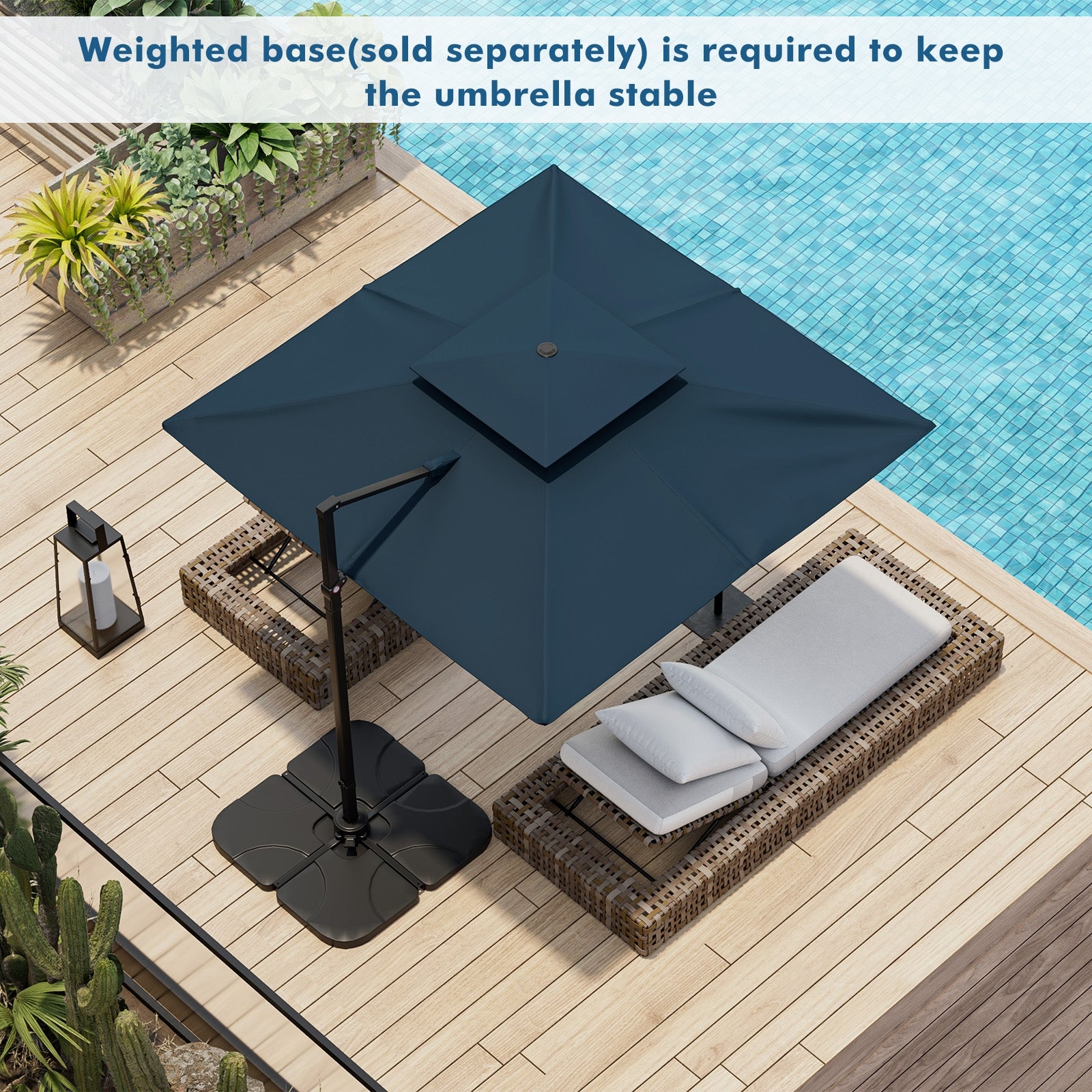 9.5 Feet Cantilever Patio Umbrella with 360° Rotation and Double Top, Navy Outdoor Umbrellas   at Gallery Canada