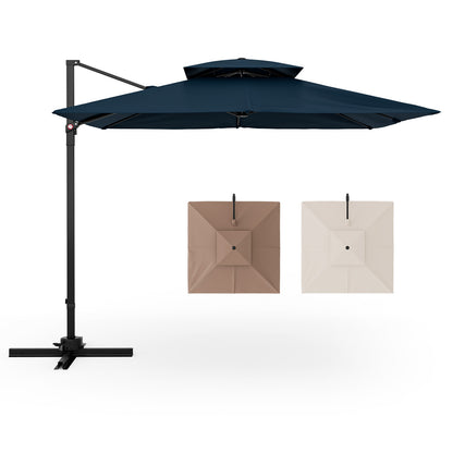 9.5 Feet Cantilever Patio Umbrella with 360° Rotation and Double Top, Navy Outdoor Umbrellas   at Gallery Canada