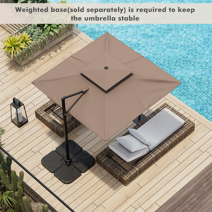 9.5 Feet Cantilever Patio Umbrella with 360° Rotation and Double Top, Coffee Outdoor Umbrellas   at Gallery Canada