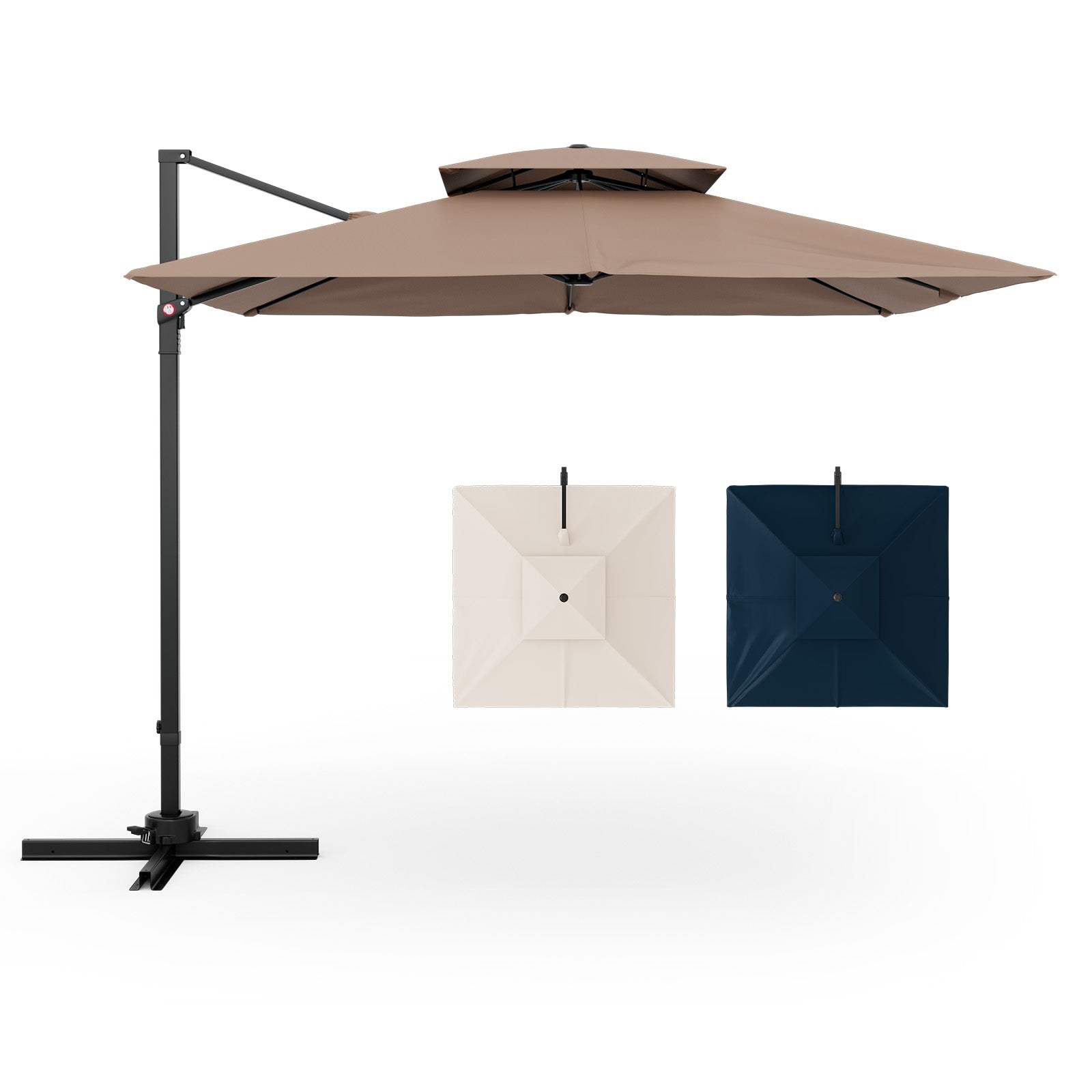 9.5 Feet Cantilever Patio Umbrella with 360° Rotation and Double Top, Coffee Outdoor Umbrellas   at Gallery Canada