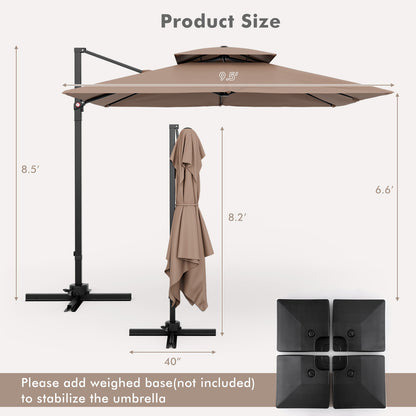 9.5 Feet Cantilever Patio Umbrella with 360° Rotation and Double Top, Coffee Outdoor Umbrellas   at Gallery Canada