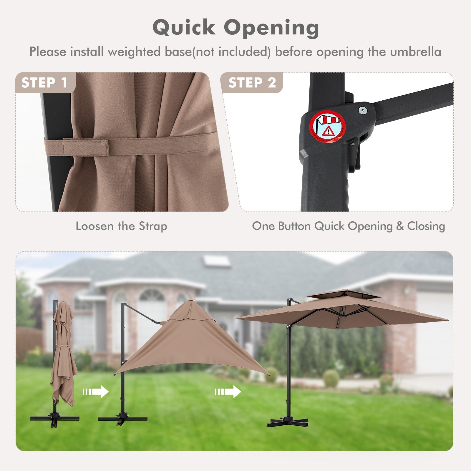 9.5 Feet Cantilever Patio Umbrella with 360° Rotation and Double Top, Coffee Outdoor Umbrellas   at Gallery Canada