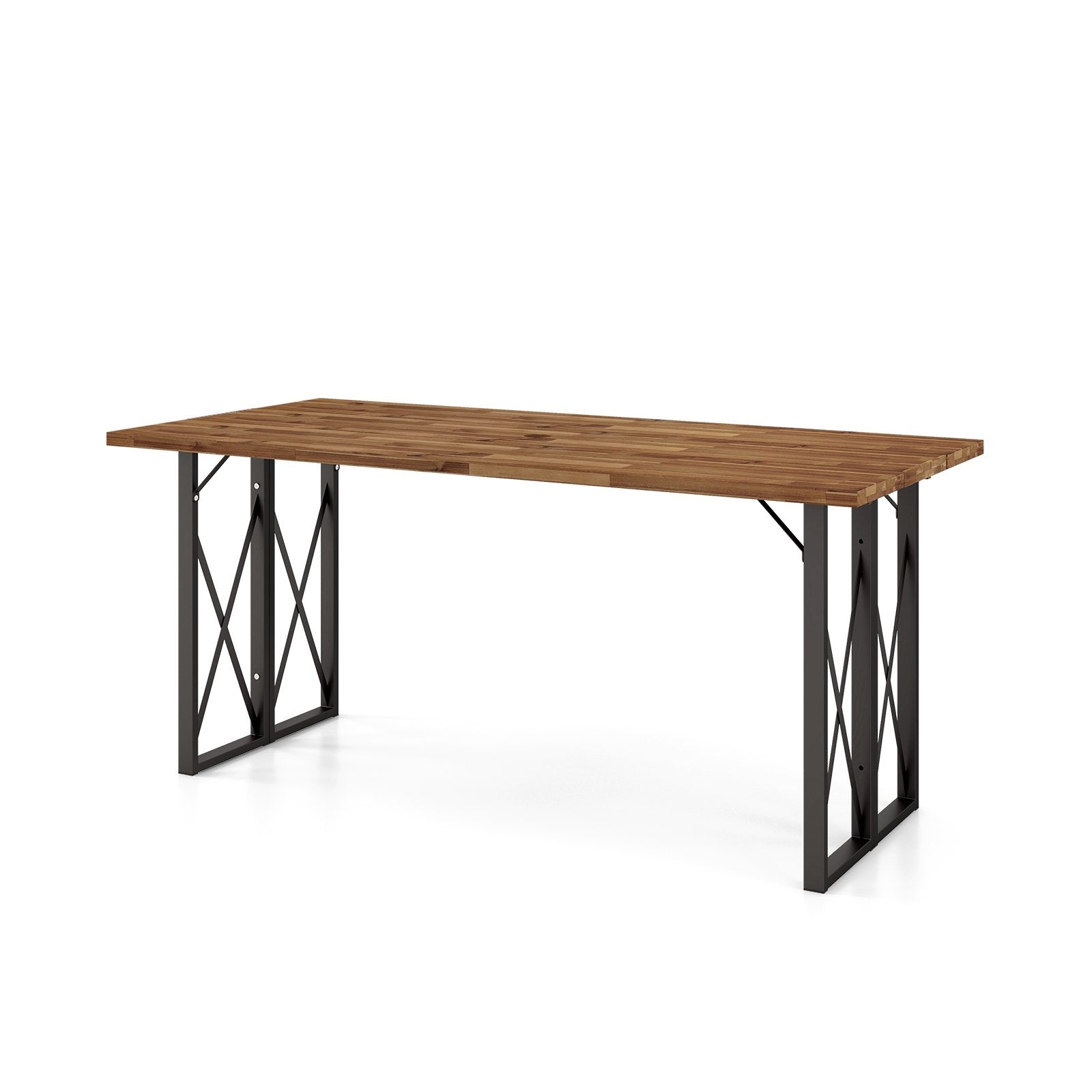 67 Inch Patio Rectangle Acacia Wood Dining Table with Umbrella Hole, Brown Patio Dining Tables   at Gallery Canada