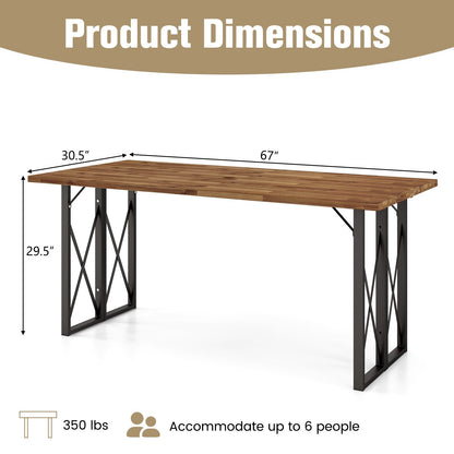 67 Inch Patio Rectangle Acacia Wood Dining Table with Umbrella Hole, Brown Patio Dining Tables   at Gallery Canada