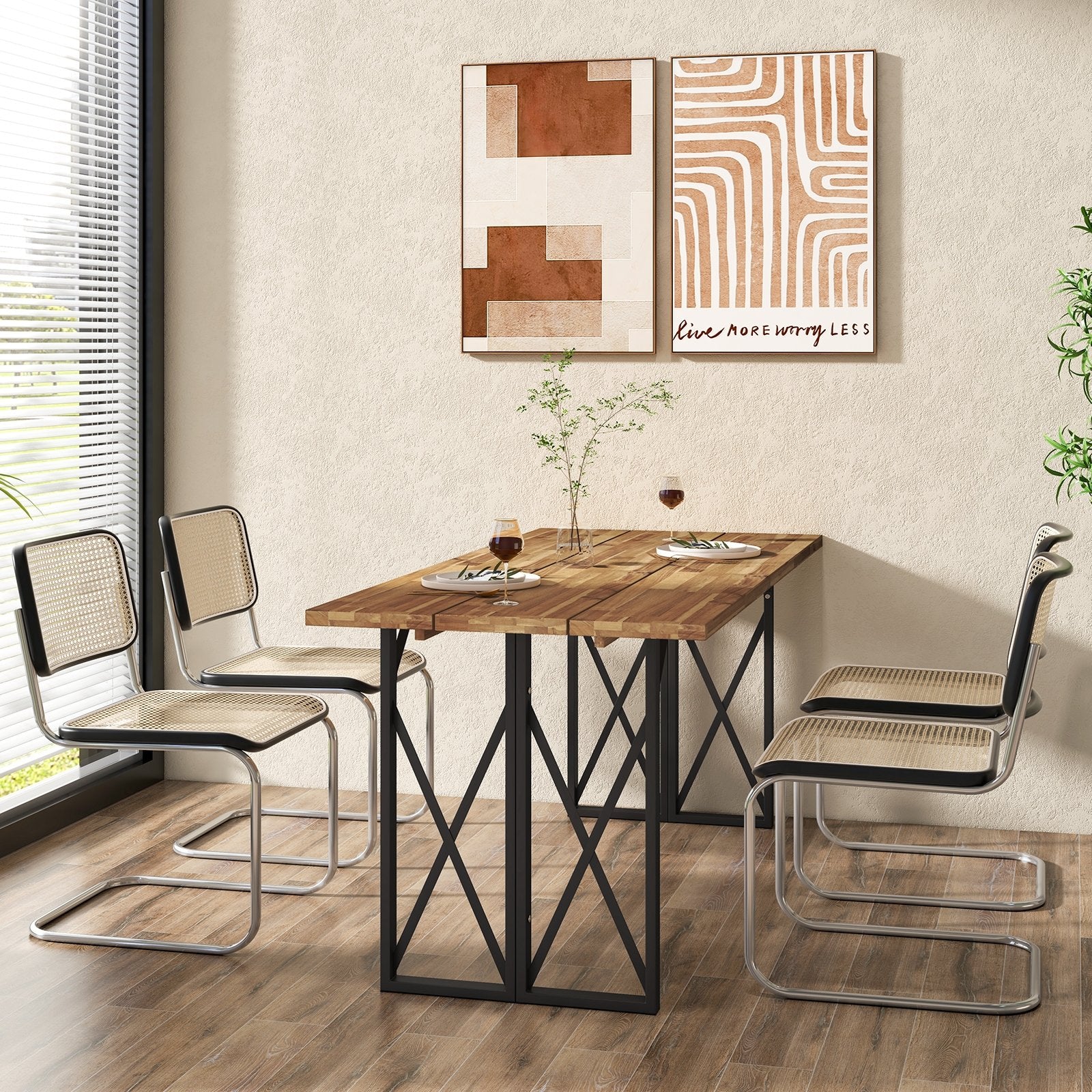 67 Inch Patio Rectangle Acacia Wood Dining Table with Umbrella Hole, Brown Patio Dining Tables   at Gallery Canada