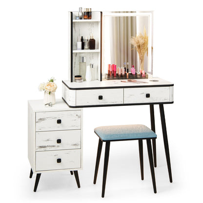 Vanity Makeup Table Set with Lighted Mirror, White Makeup Vanities   at Gallery Canada