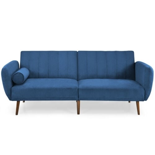 Convertible Futon Sofa Bed Adjustable Couch Sleeper with Wood Legs, Navy Sofas & Loveseats   at Gallery Canada