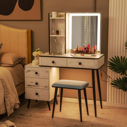 Vanity Makeup Table Set with Lighted Mirror, White Makeup Vanities   at Gallery Canada