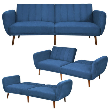 Convertible Futon Sofa Bed Adjustable Couch Sleeper with Wood Legs, Navy Sofas & Loveseats   at Gallery Canada