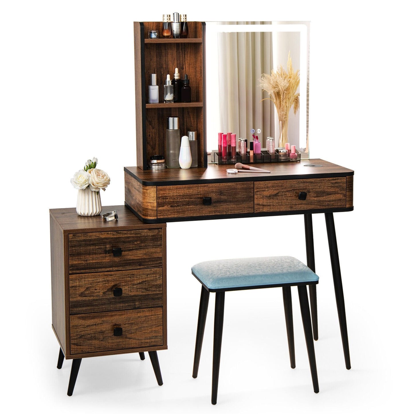 Vanity Makeup Table Set with Lighted Mirror, Brown Makeup Vanities   at Gallery Canada