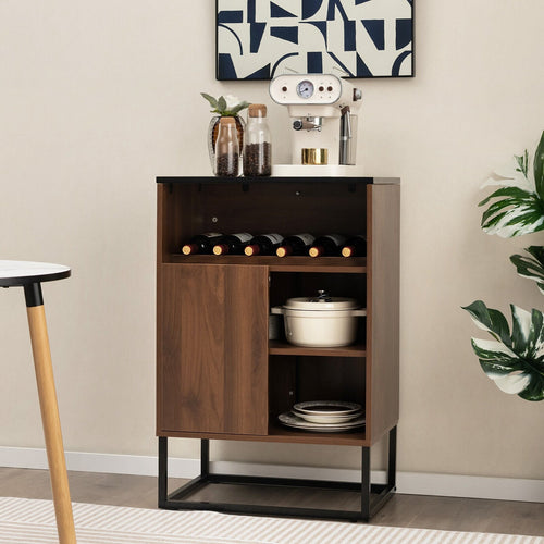 Wine Storage Cabinet Buffet Sideboard with Adjustable Shelf and Sliding Door, Brown