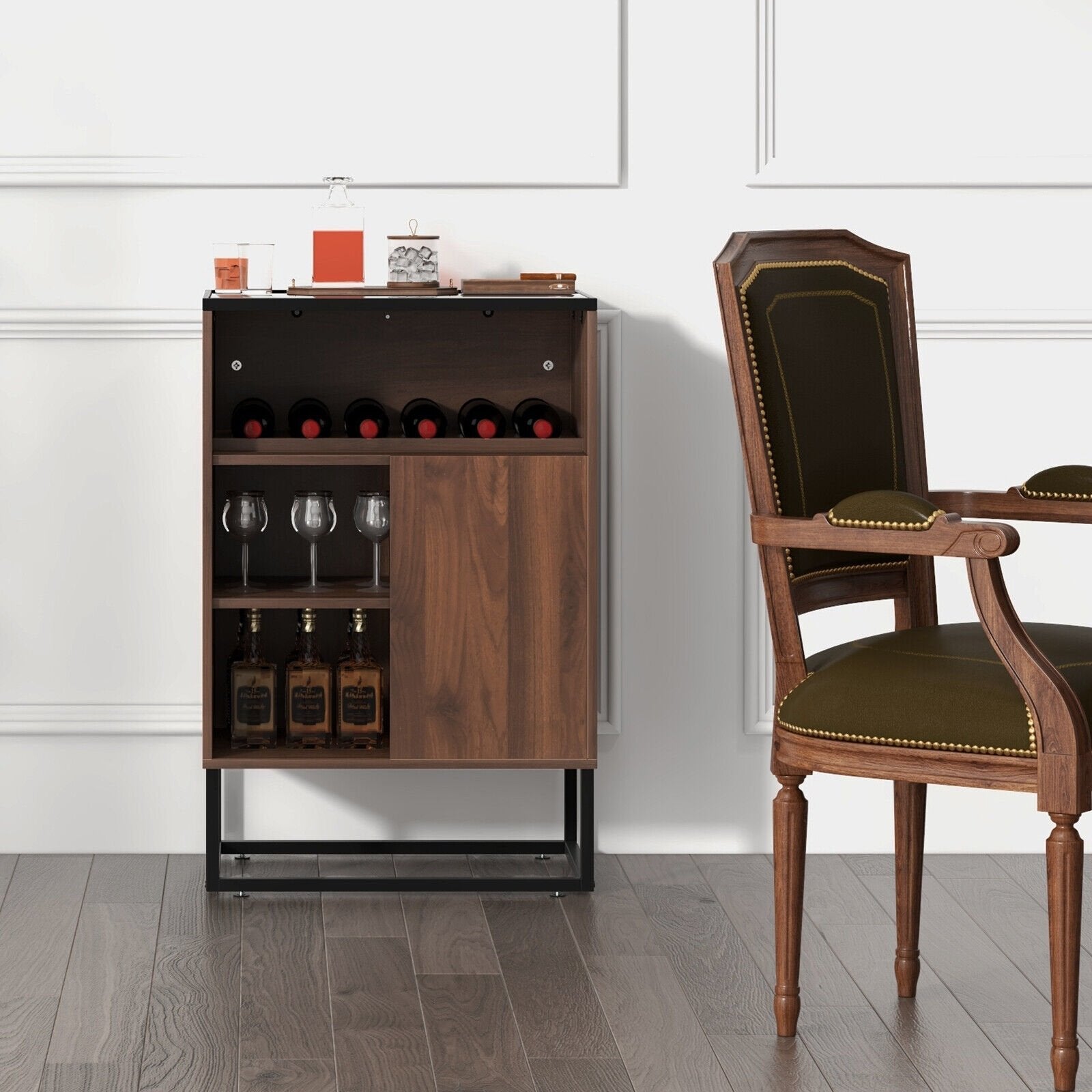 Wine Storage Cabinet Buffet Sideboard with Adjustable Shelf and Sliding Door, Brown Sideboards Cabinets & Buffets   at Gallery Canada