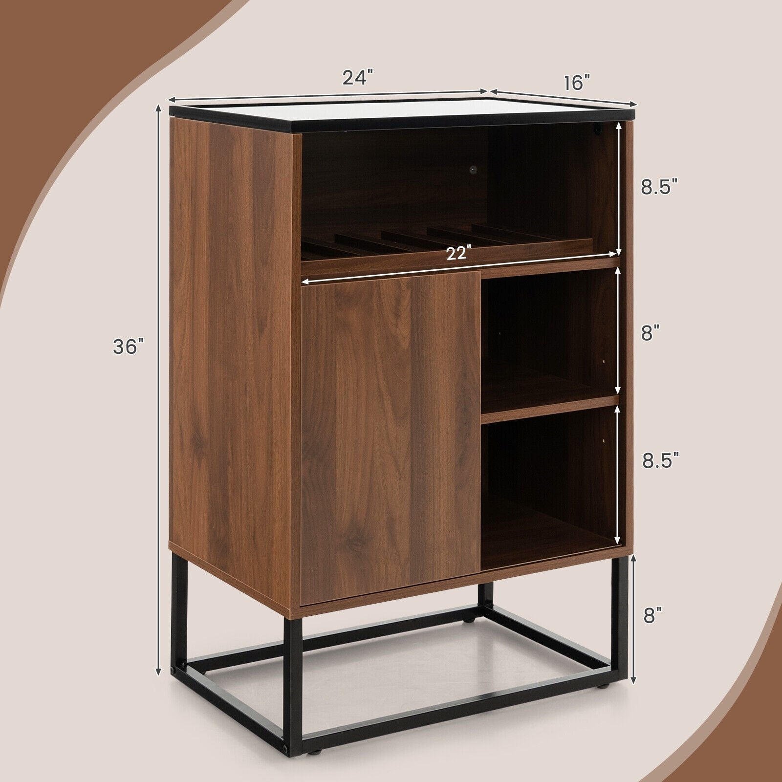 Wine Storage Cabinet Buffet Sideboard with Adjustable Shelf and Sliding Door, Brown Sideboards Cabinets & Buffets   at Gallery Canada