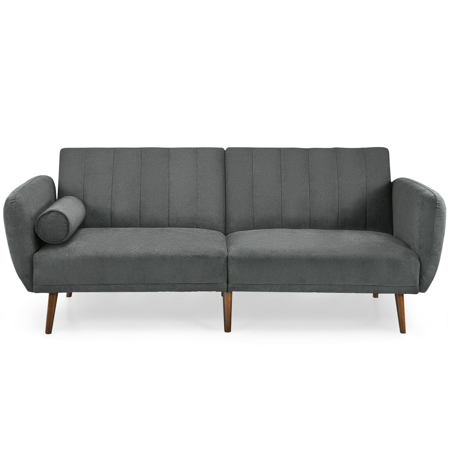 Convertible Futon Sofa Bed Adjustable Couch Sleeper with Wood Legs, Gray Sofas & Loveseats   at Gallery Canada